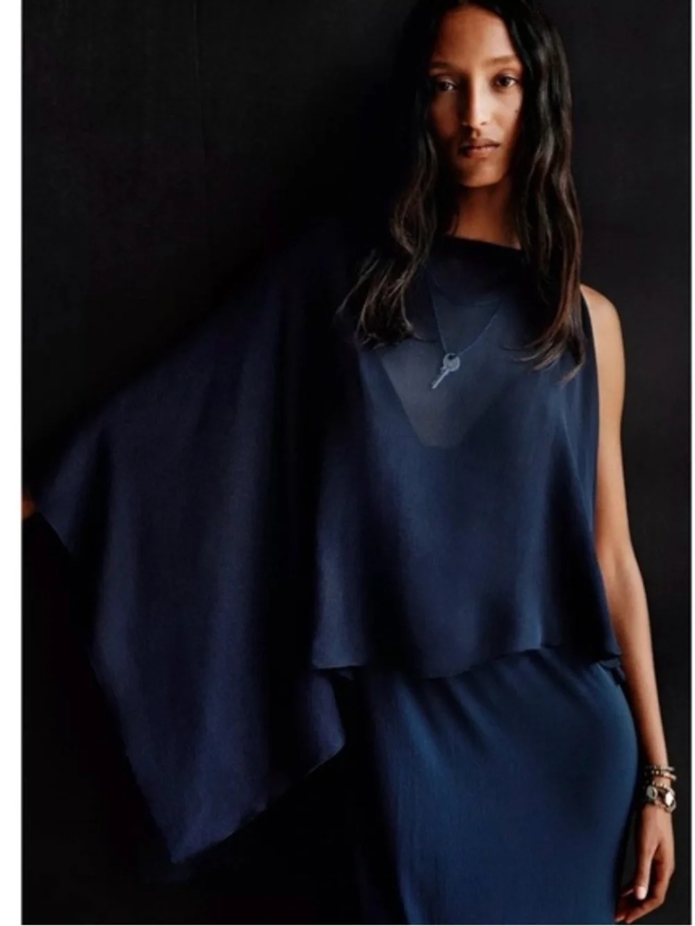 Zara Navy Blue Layered Maxi Dress - Picture 3 of 3